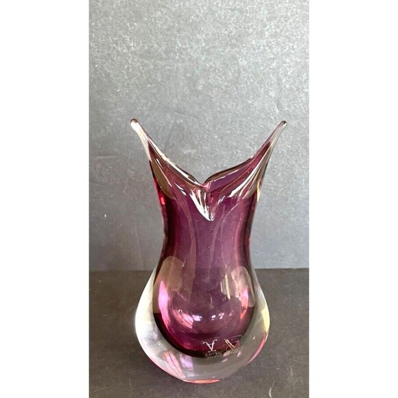 MCM Murano Sommerso Hand Blown Glass Vase 9" Purple Pointed Tips Formia Italy - Picture 14 of 16